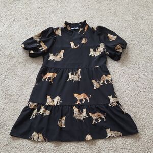 NWOT THML Black Dress with Gold Leopard Pattern